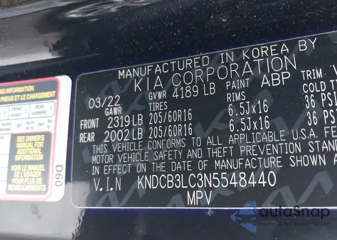 2022 Kia Niro Lxs from USA, damaged, VIN KNDCB3LC3N5548440